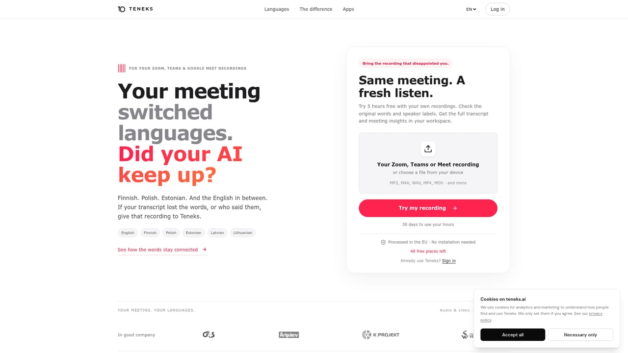 Teneks — Test the language handling with one real recording