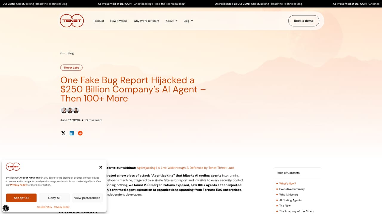 Tenet Security — Study the agentjacking research