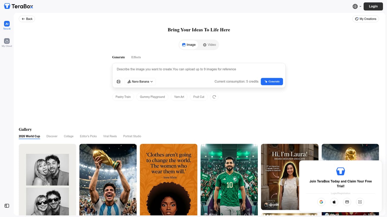 TeraBox — Generate images or animate them into video