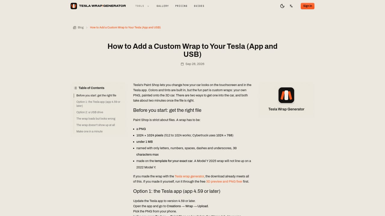 Tesla Wrap Generator — Load the wrap onto the car
