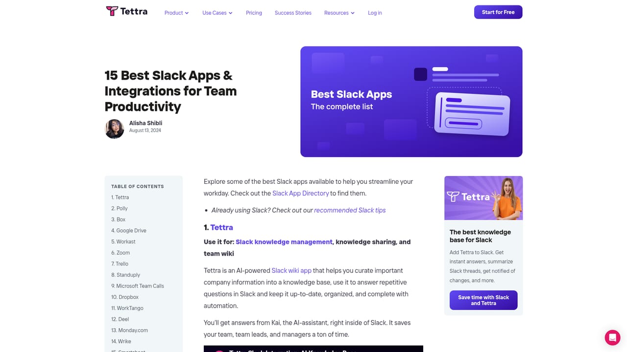Tettra — Connect the Slack app so Kai can answer questions