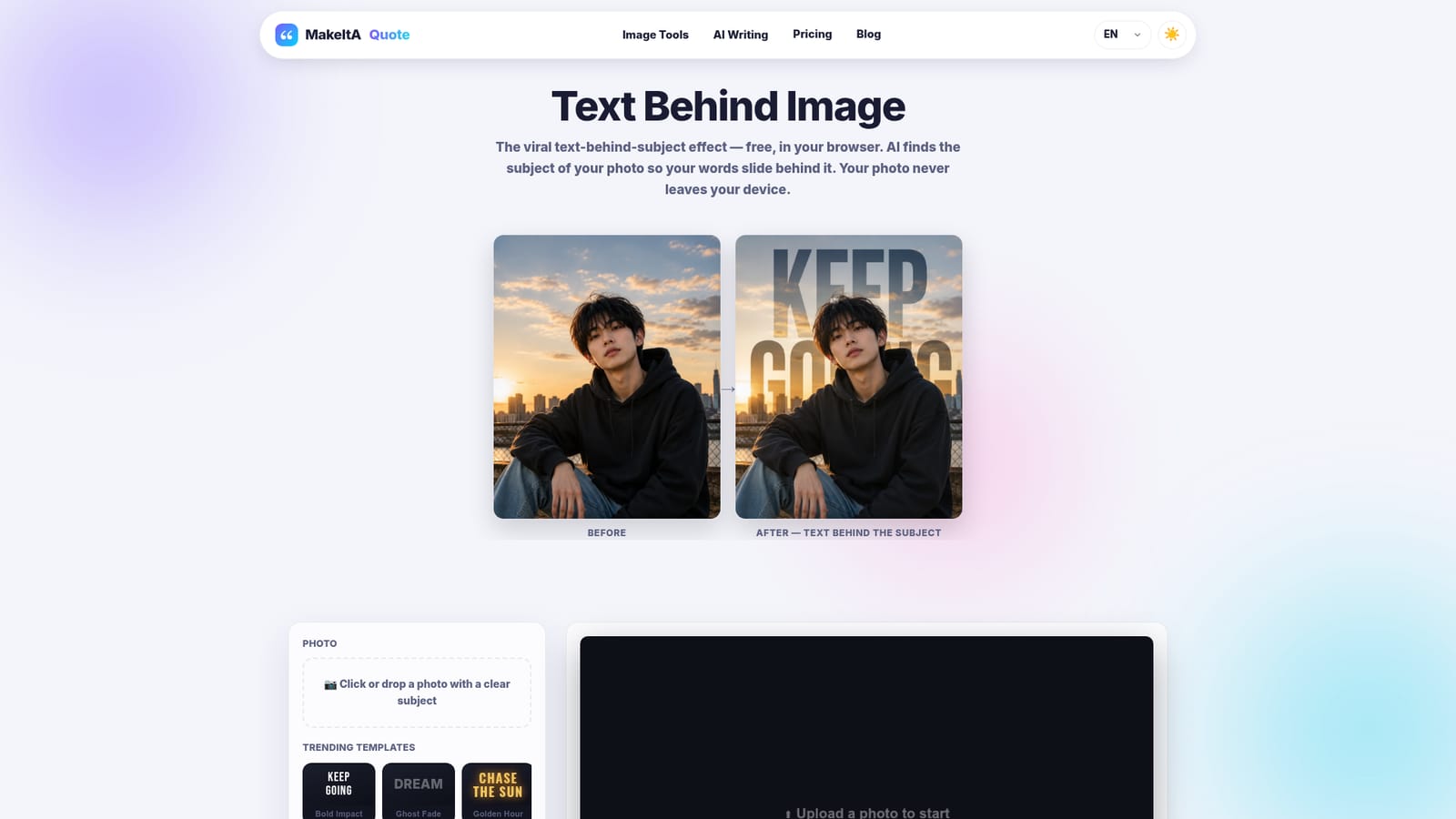 Text Behind Image — Open the editor and add a photo