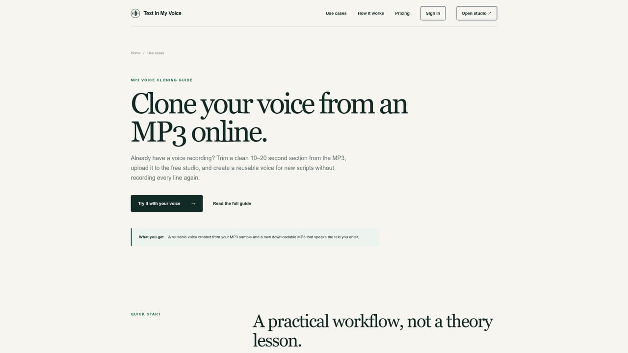 TextInMyVoice — Record or upload a clean sample