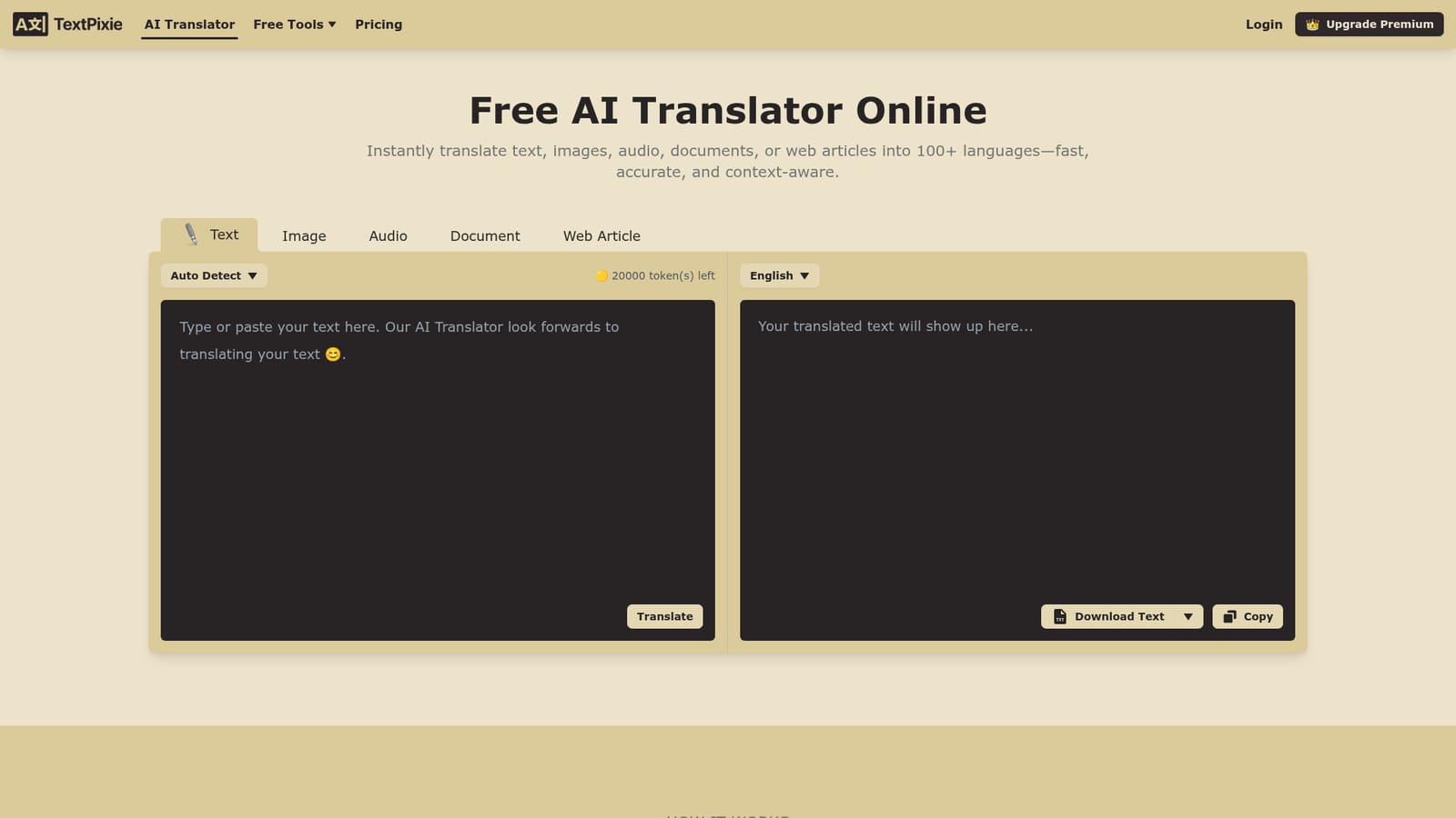 TextPixie — Open the translator and pick your input type