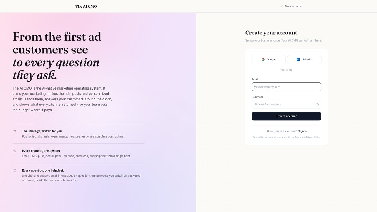 The AI CMO — Create your account