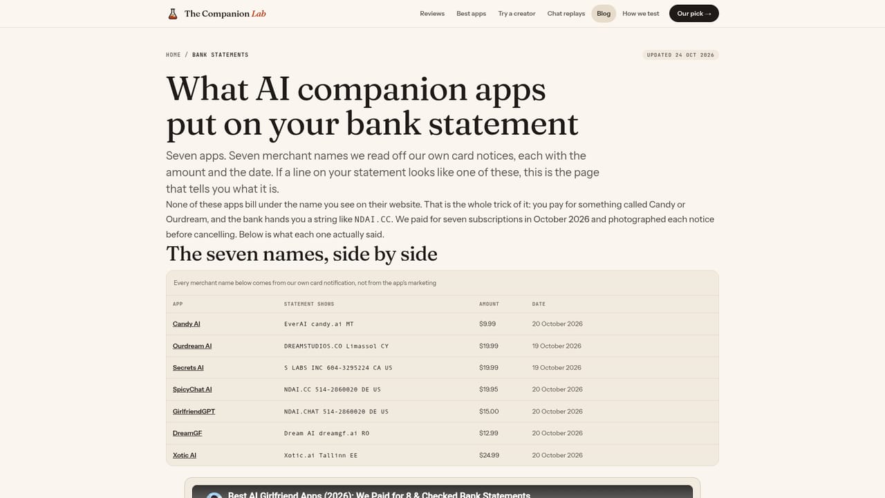 The Companion Lab — Check the real cost of staying subscribed