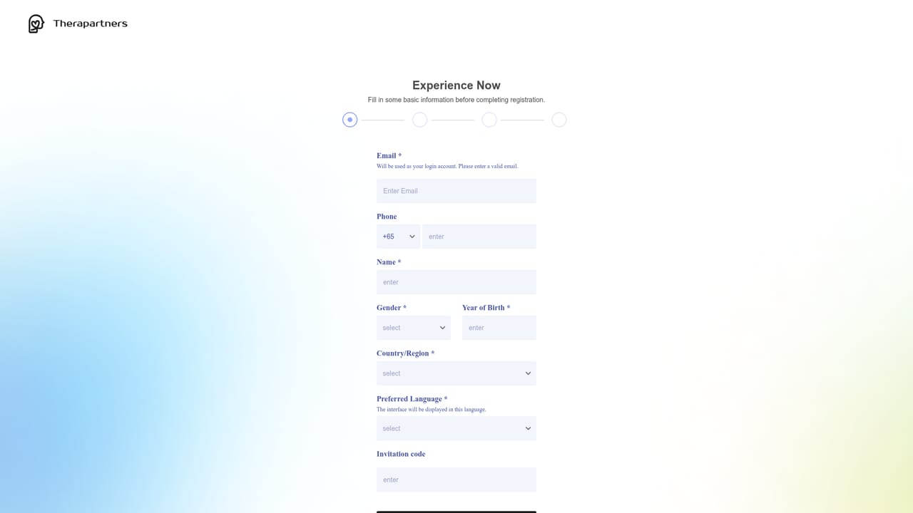 Therapartners — Create an account