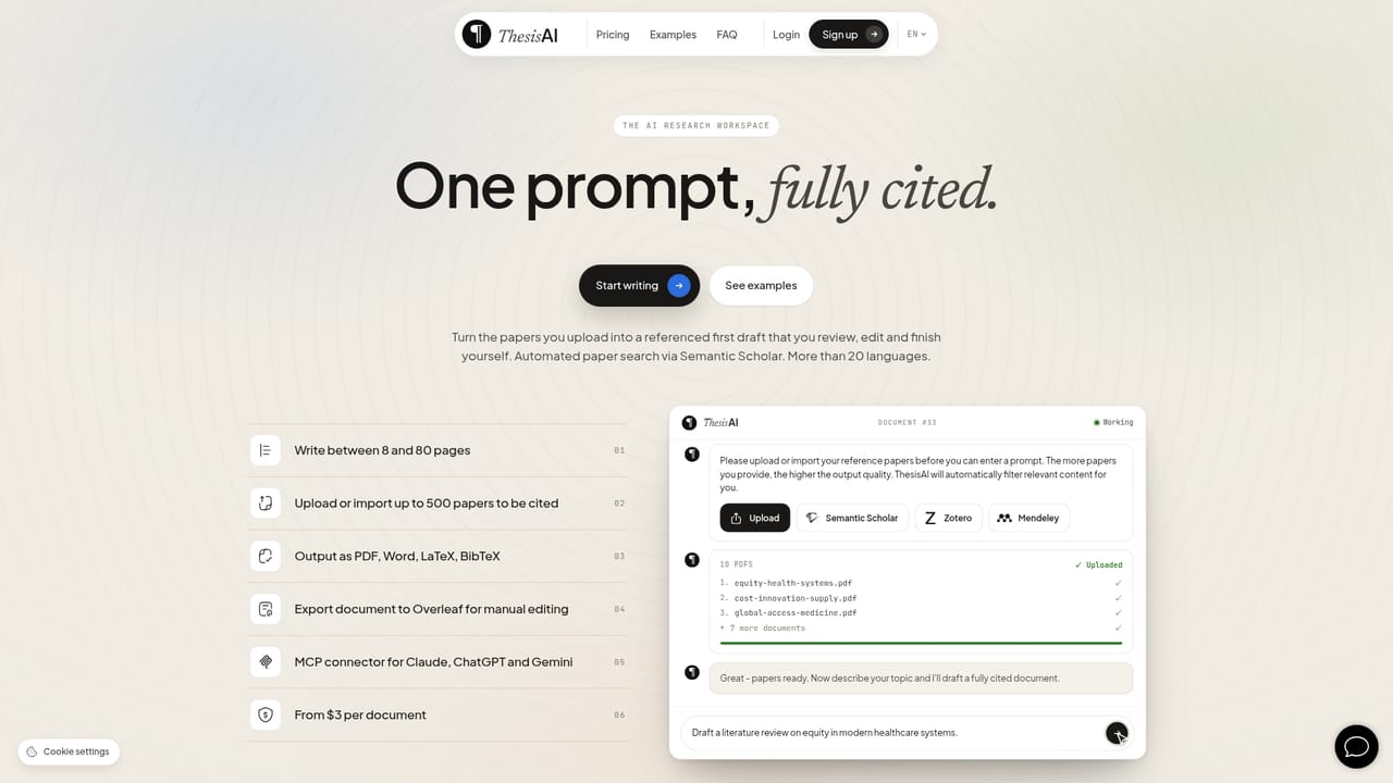 ThesisAI — Create an account and reach the writer