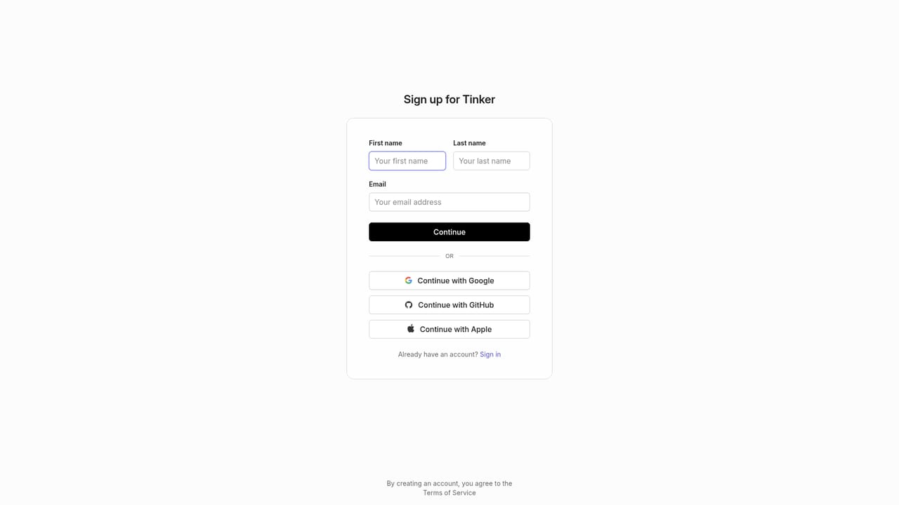 Thinking Machines Tinker — Create an account