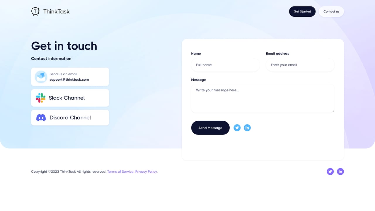Thinktask — Contact the team with setup questions