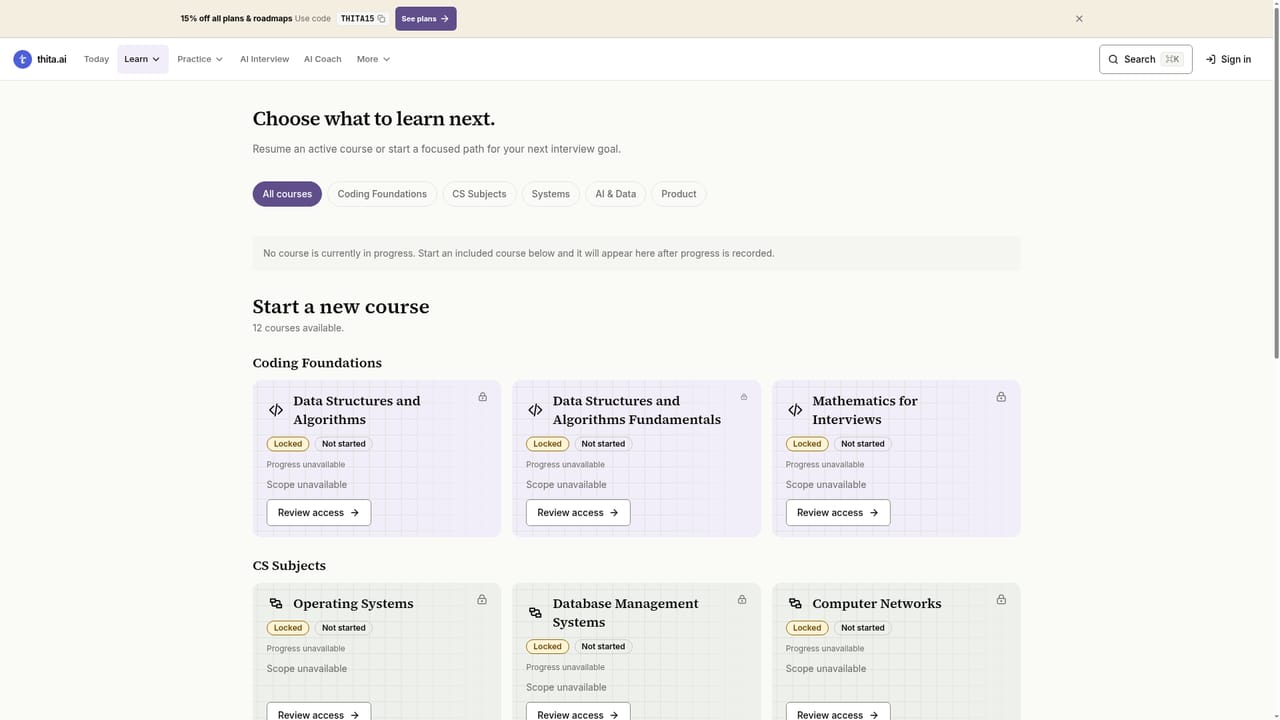 Thita.ai — Pick a learning path or a 90-day roadmap