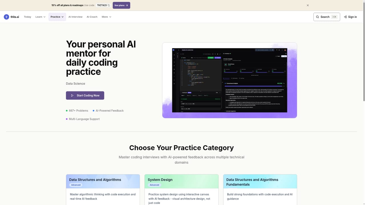 Thita.ai — Practise in the code editor