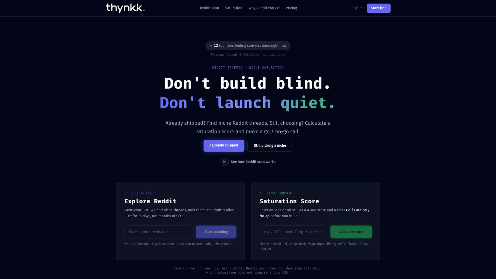 Thynkk — Create an account and open the Reddit scan