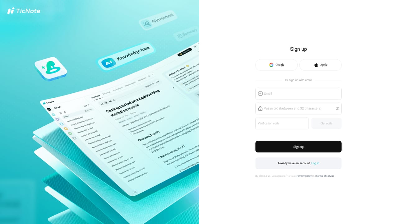 TicNote Cloud — Create a TicNote account