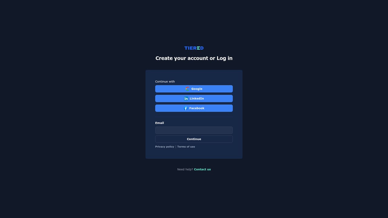 Tiered — Create your account