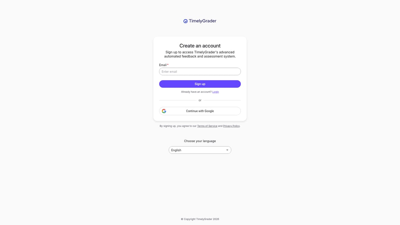 TimelyGrader — Create an account on the grading app