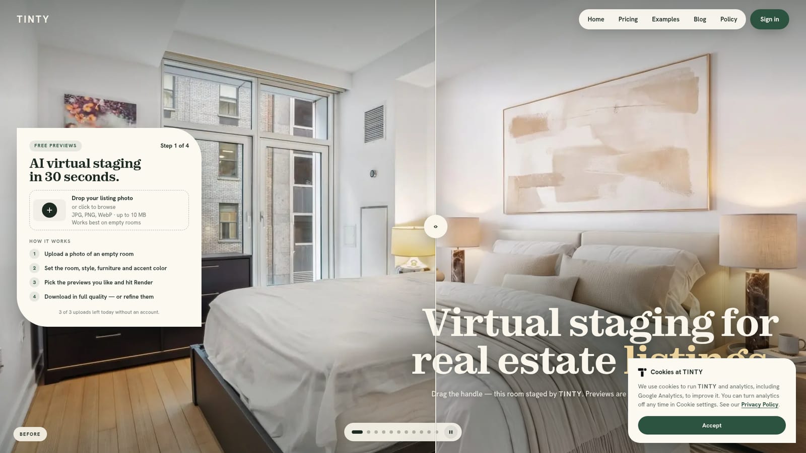 TINTY — Upload an empty room photo