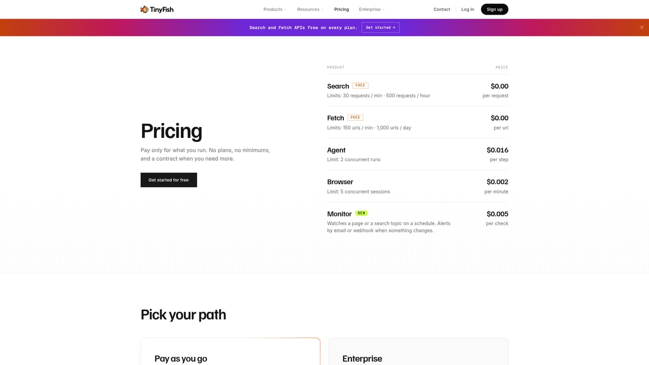 TinyFish — Create an account and claim the starting credit
