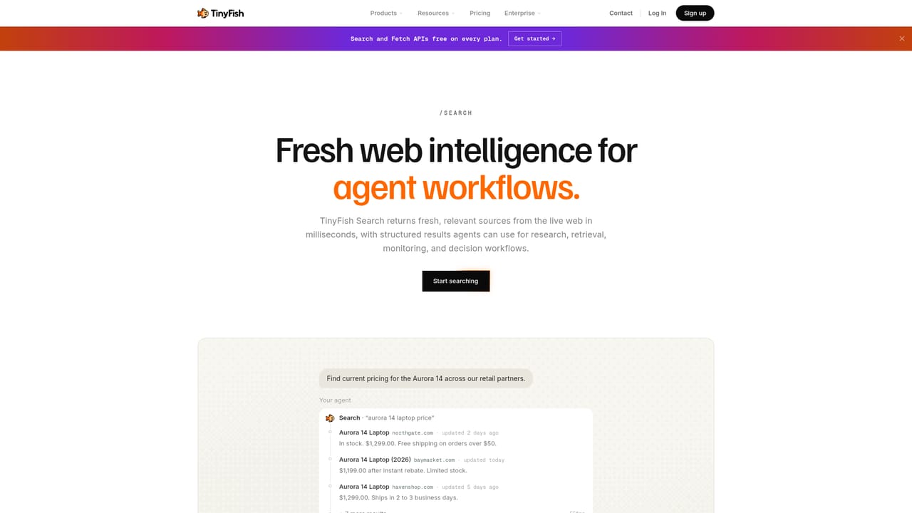 TinyFish — Test search and fetch for free