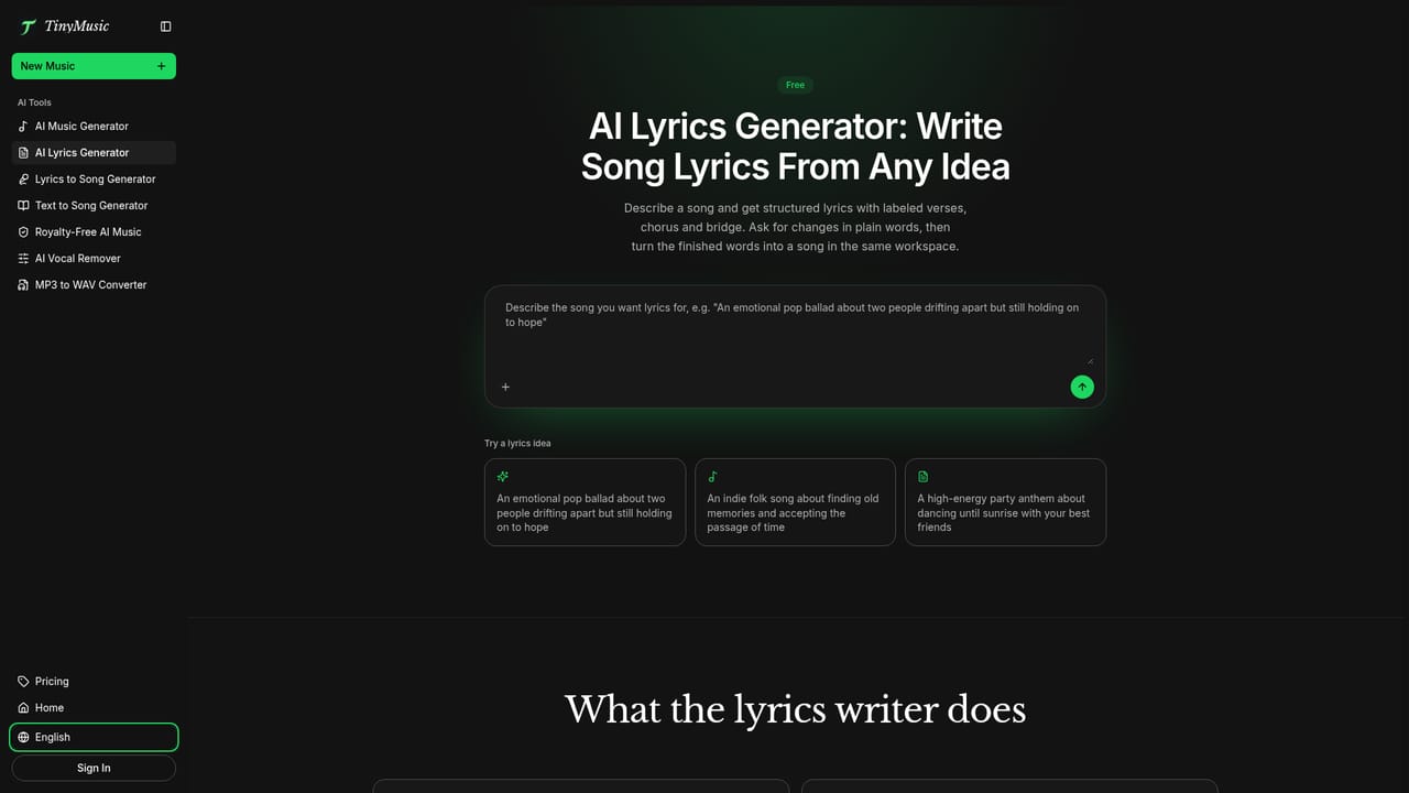TinyMusic — Draft or paste your lyrics