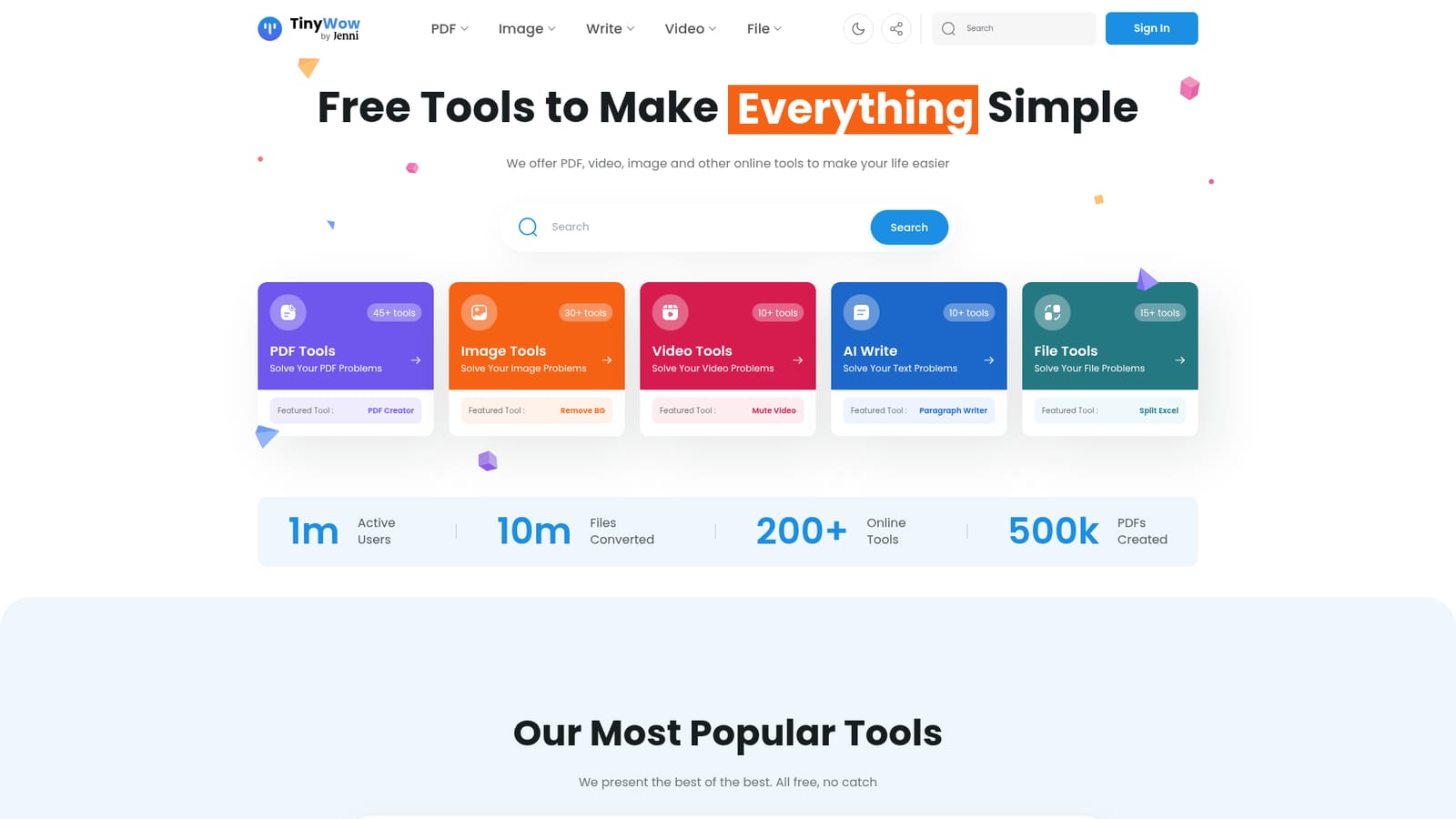 Tinywow — Pick a category from the homepage