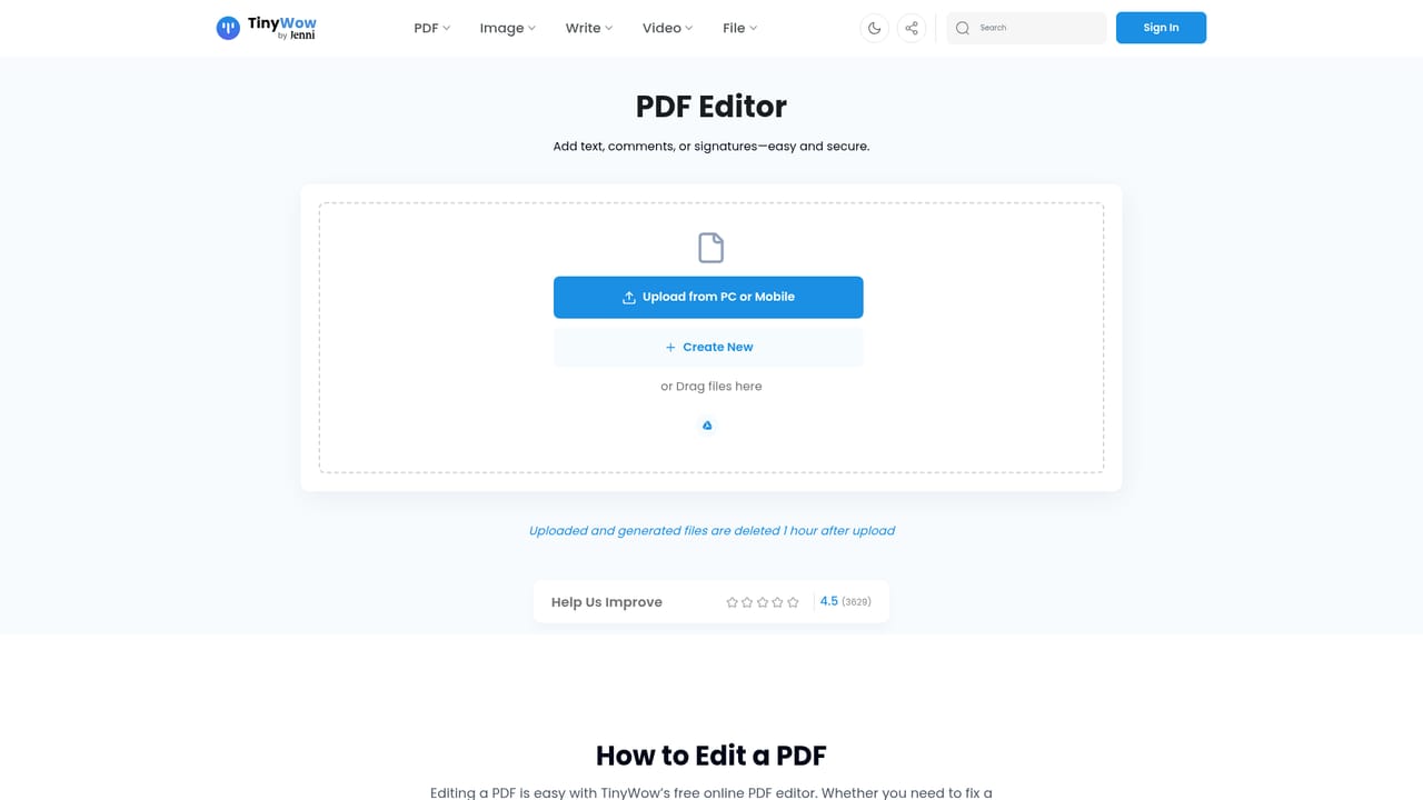 Tinywow — Upload a file or enter your input