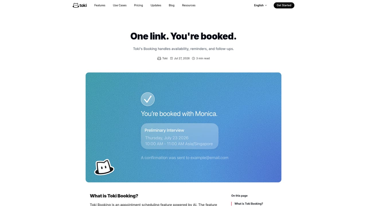 Toki AI — Share a booking link