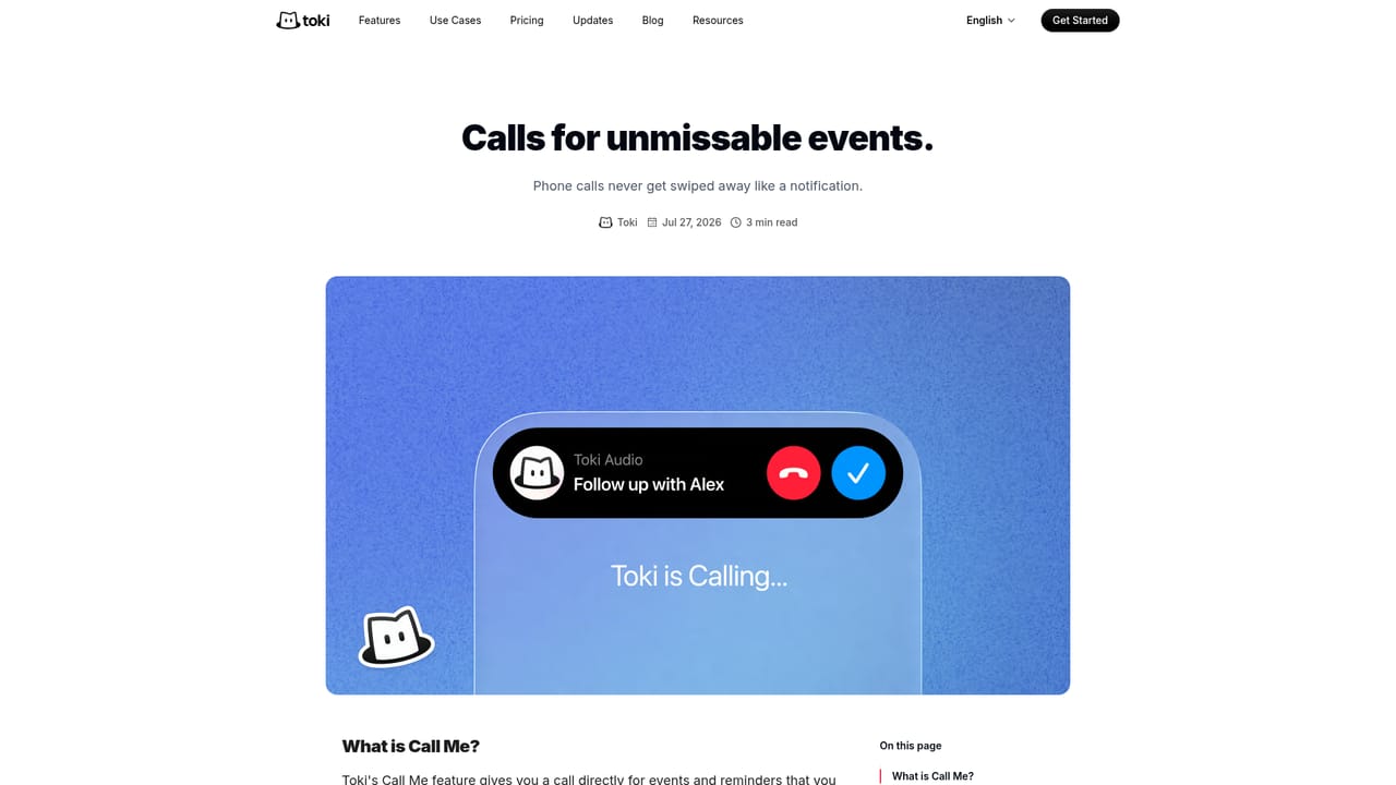 Toki AI — Tune reminders and the phone call alert