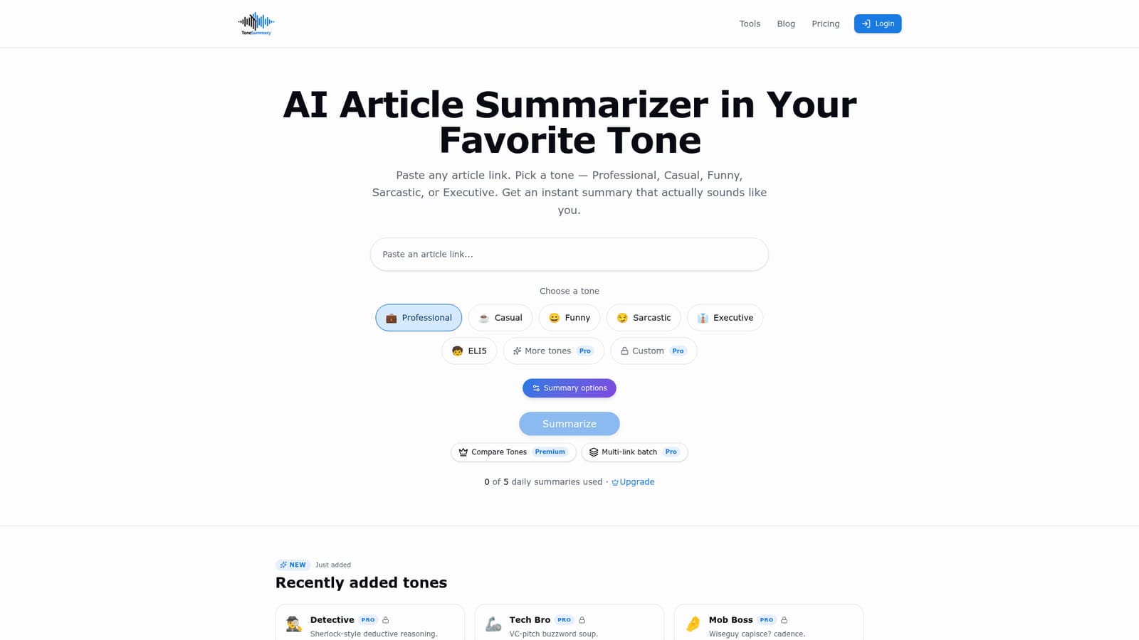 Tone Summary — Paste an article link