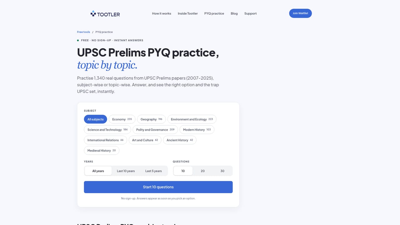 Tootler — Try a Prelims question without signing up