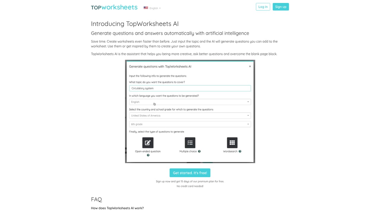 TopWorksheets — Generate questions with TopWorksheets AI