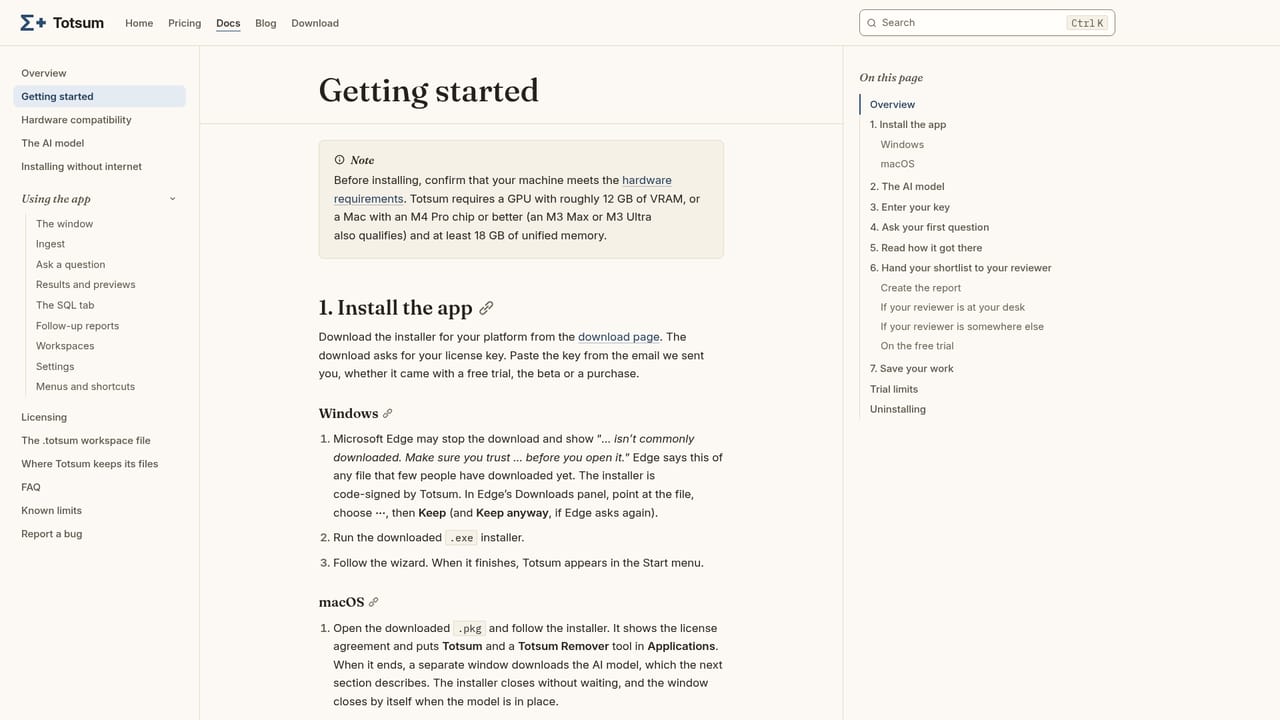 Totsum — Accept the license and install