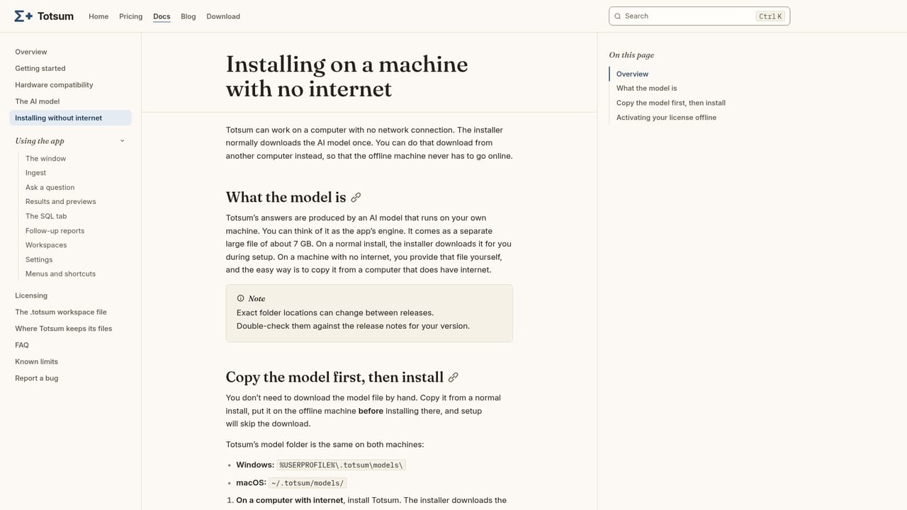 Totsum — Install offline if needed