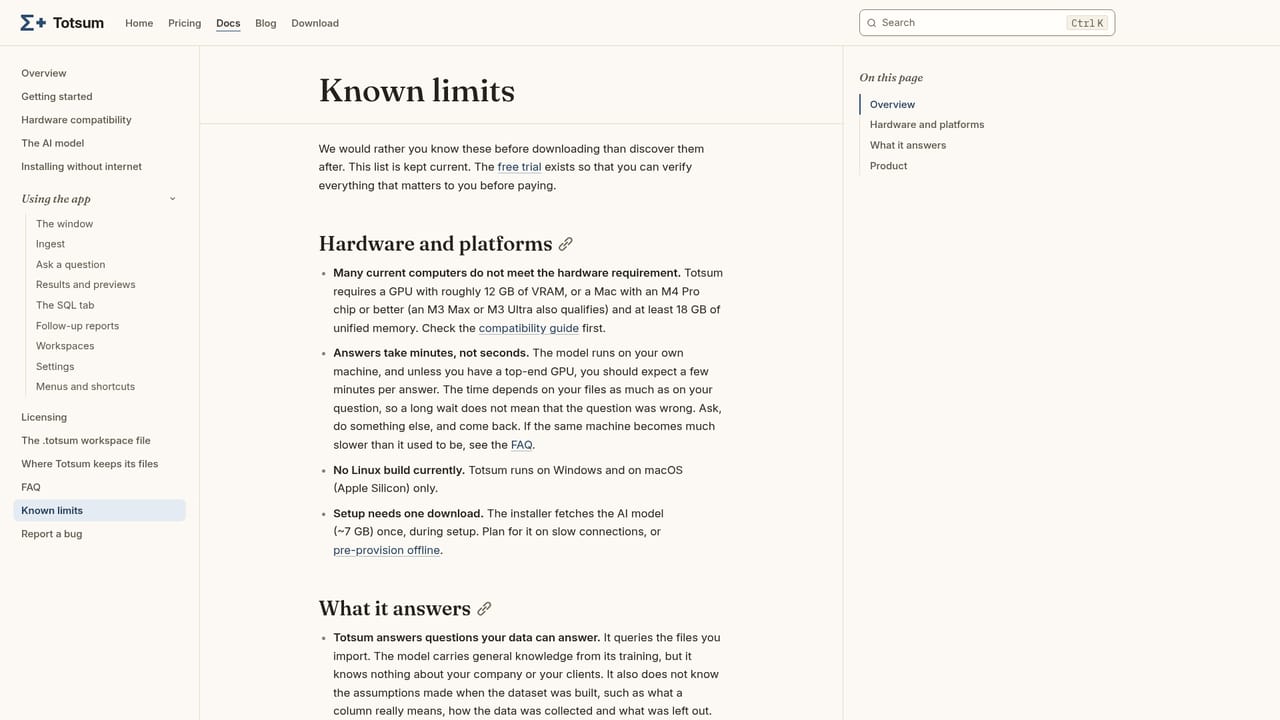 Totsum — Read the known limits