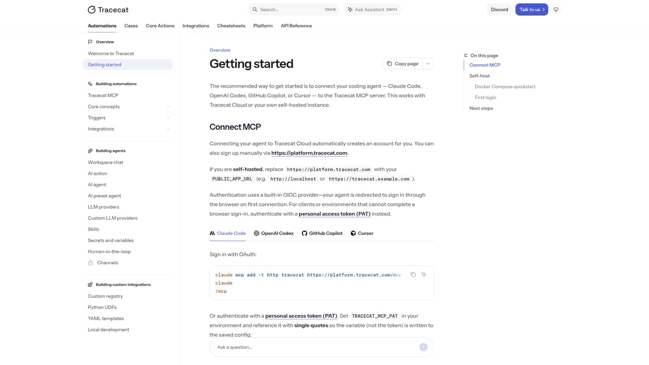 Tracecat — Self-host or open a Tracecat workspace