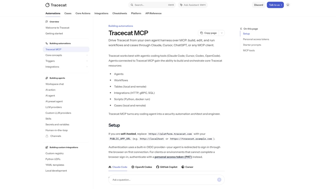 Tracecat — Connect integrations and MCP servers