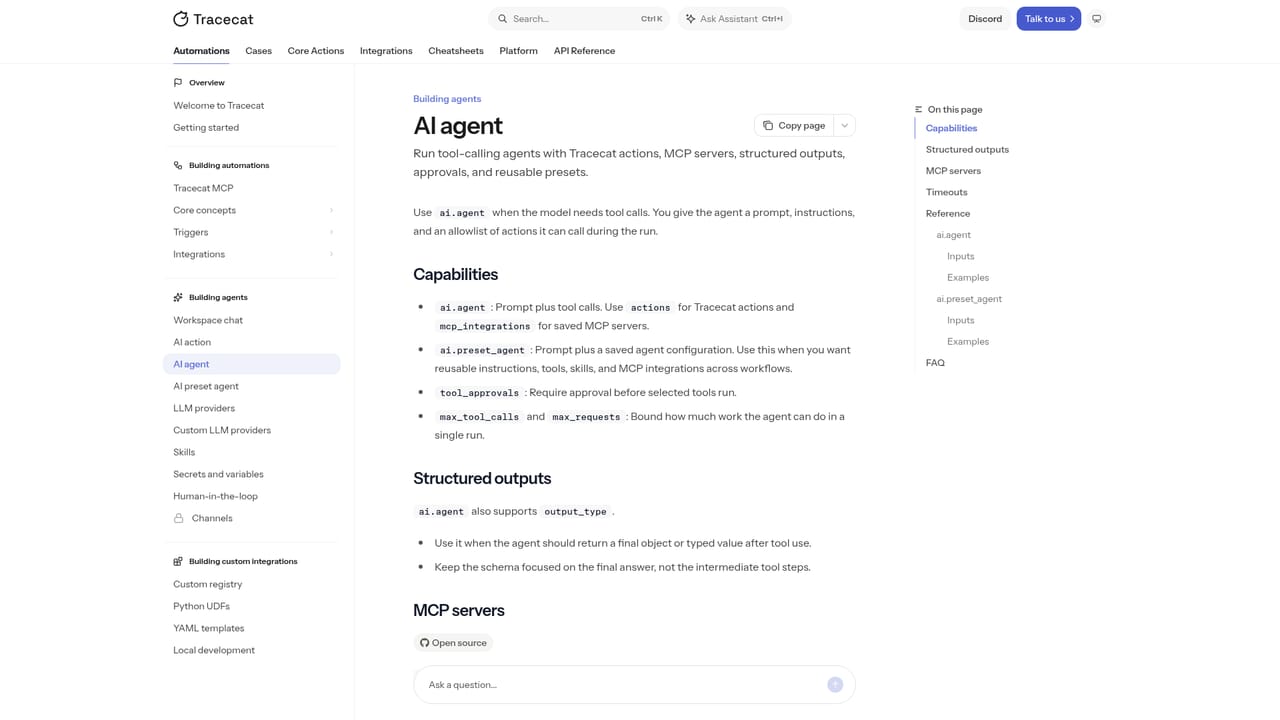 Tracecat — Create your first agent
