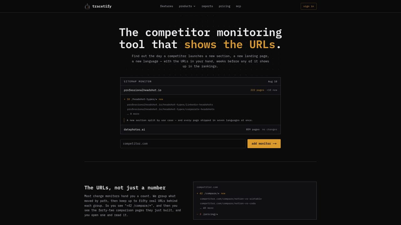 Tracetify — Set up monitoring for the same competitor