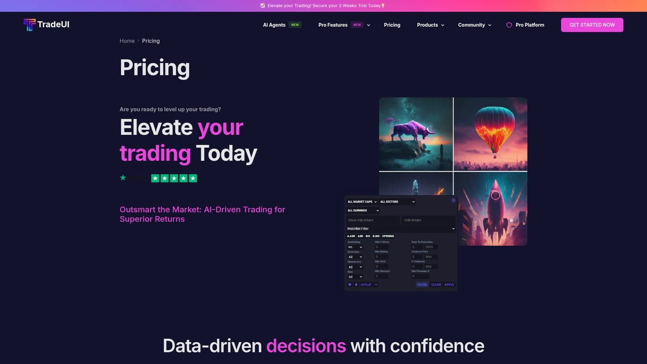 TradeUI — Start a trial and open the Pro platform