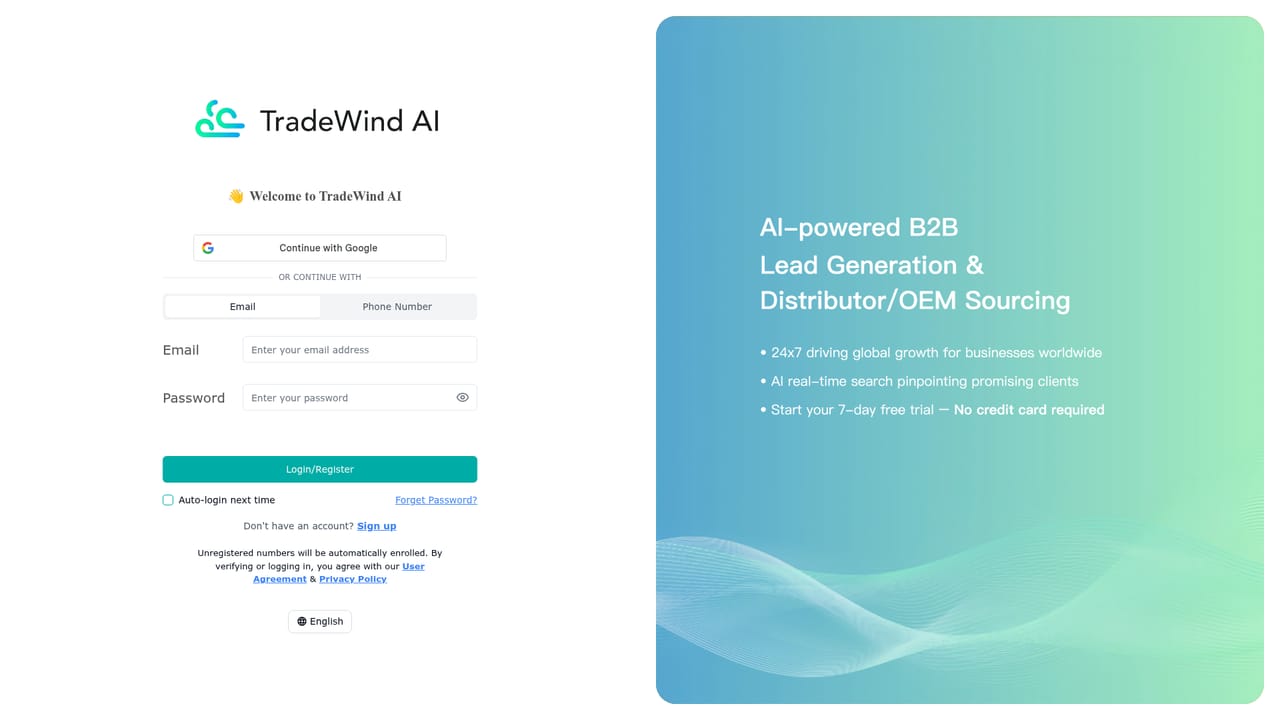 TradeWind AI — Create your account and start the free trial