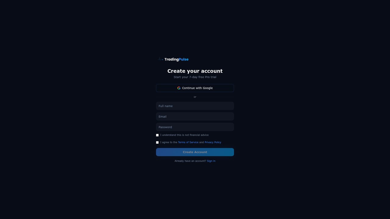 TradingPulse — Create a free account