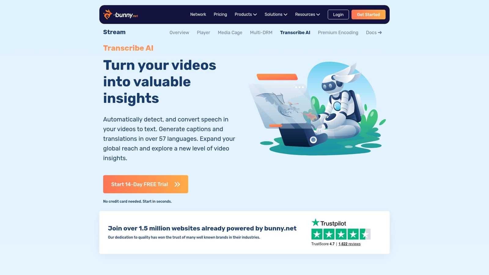 Transcribe AI by Bunny.net — Create a bunny.net account