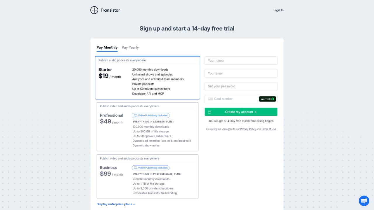 Transistor — Start a Transistor account