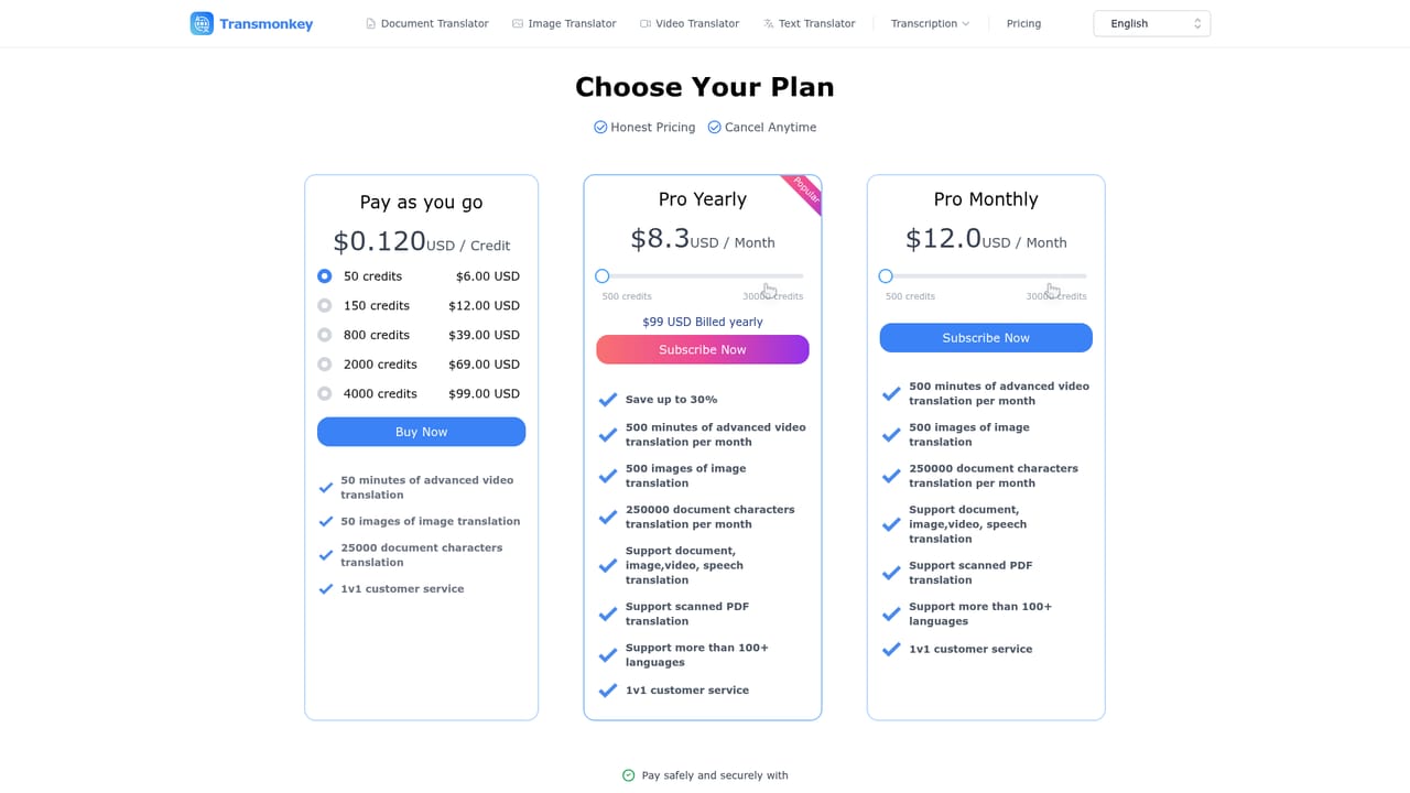TransMonkey — Check plans before scaling usage