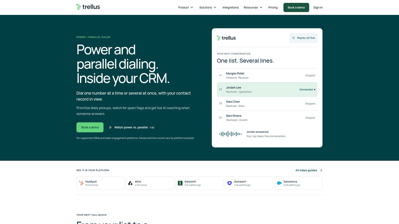 Trellus — Choose a dialing mode and work the call list