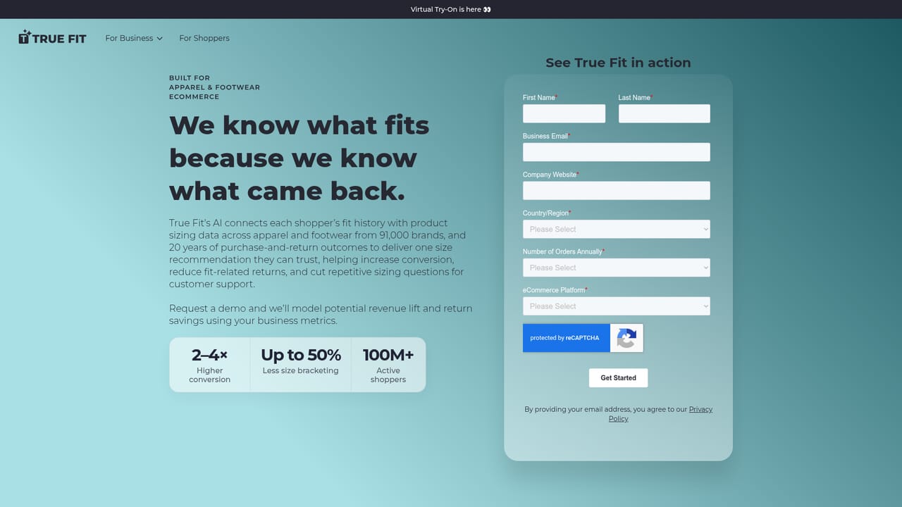 True Fit — Request a demo through the start page