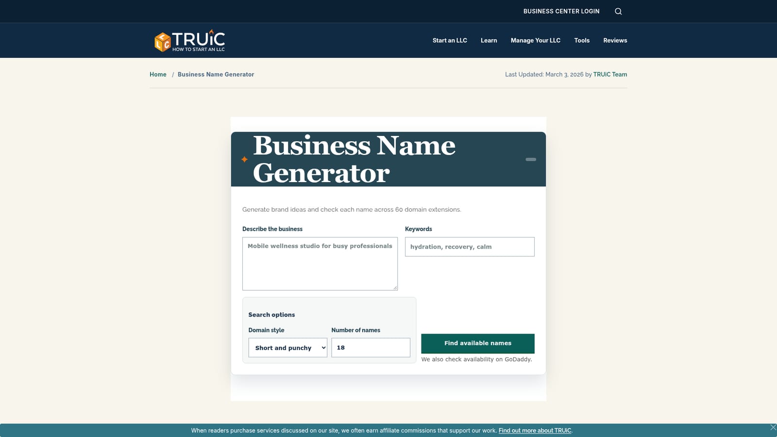 Truic — Describe the business and add keywords