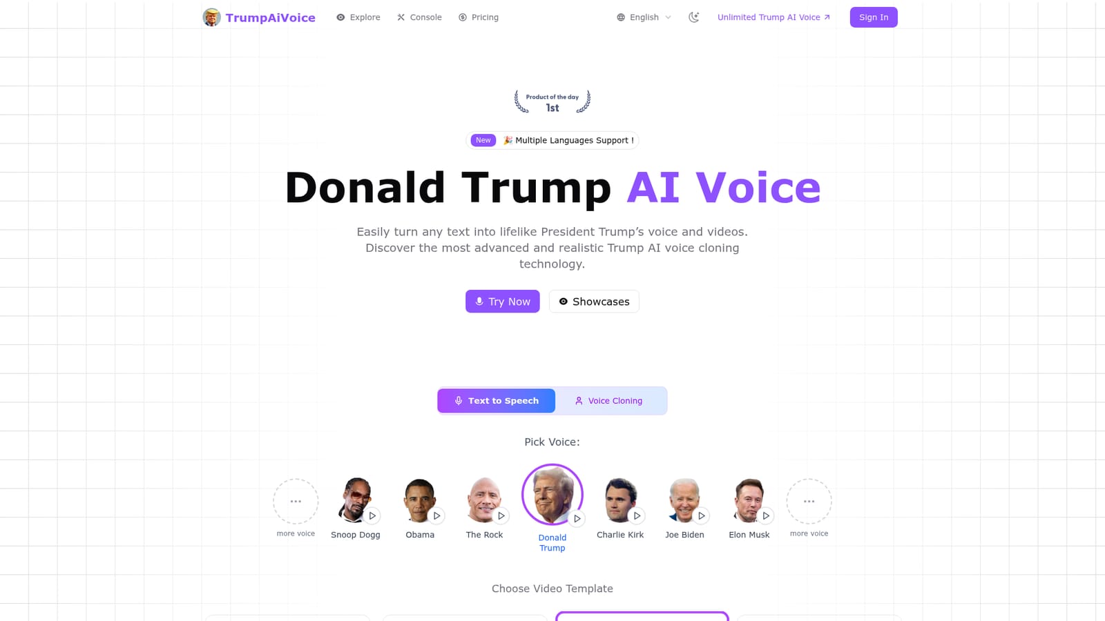 TrumpAiVoice.net — Open the generator and pick a voice