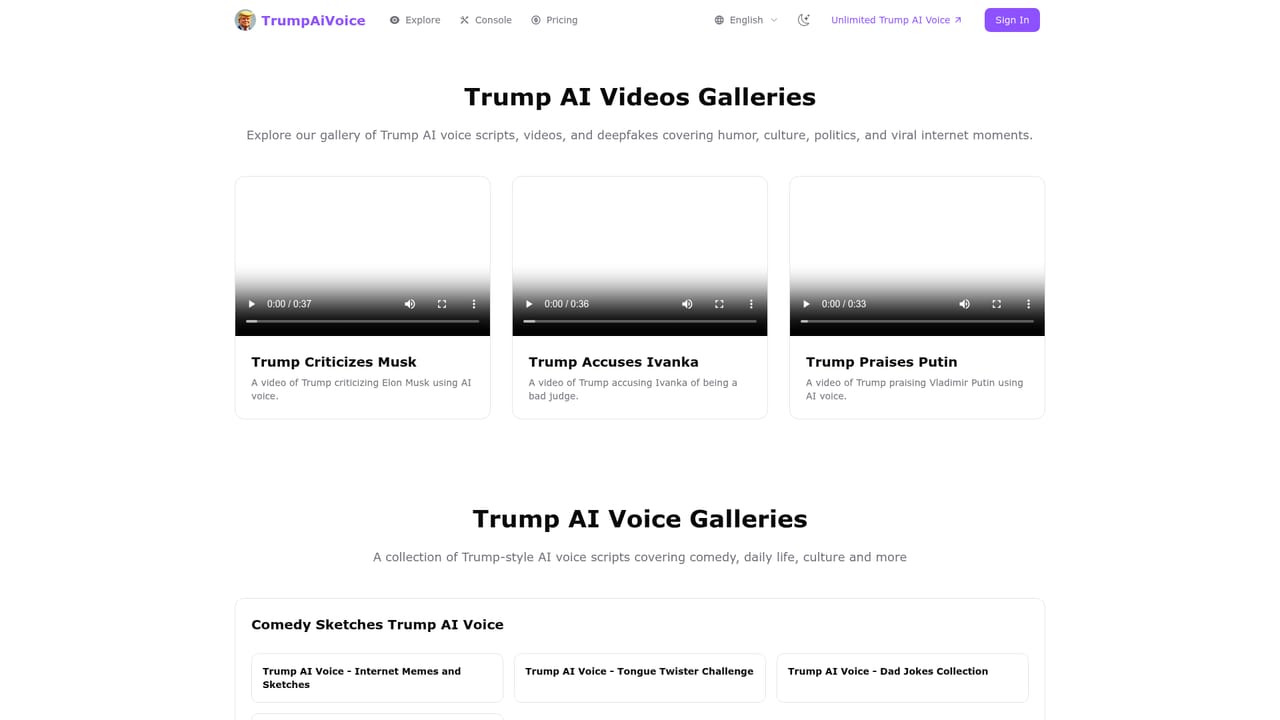 TrumpAiVoice.net — Review examples for style