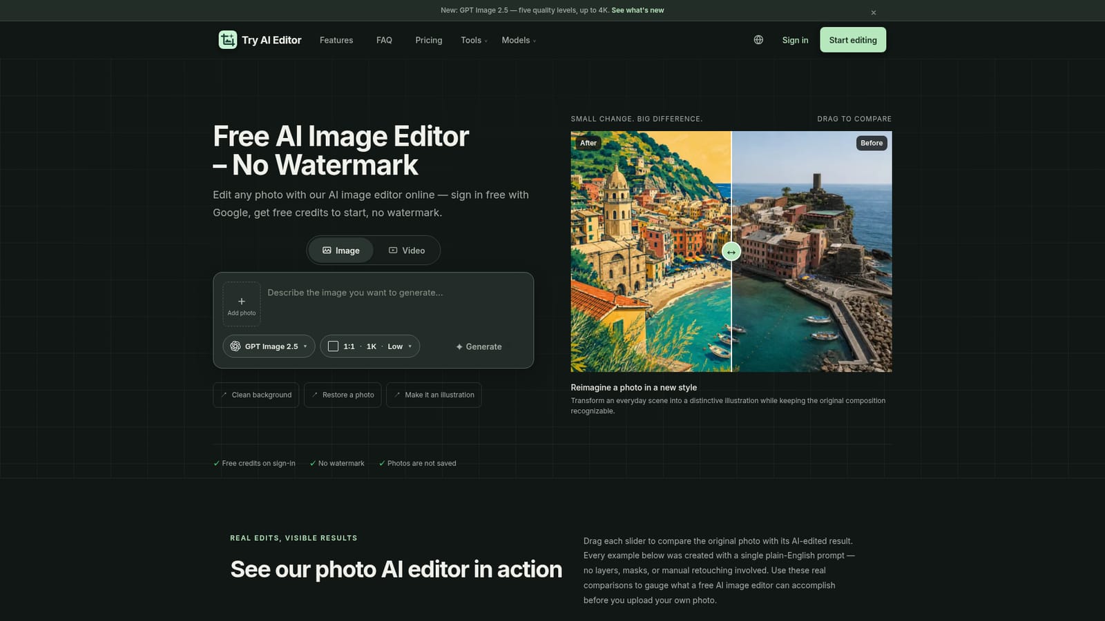 Try AI Editor — Upload a photo and write the change